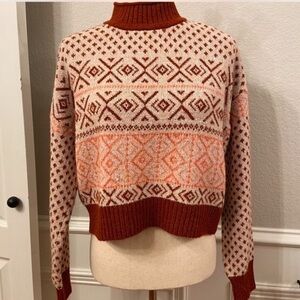 AMERICAN EAGLE mock neck Aztec geometric sweater S Norwegian nordic